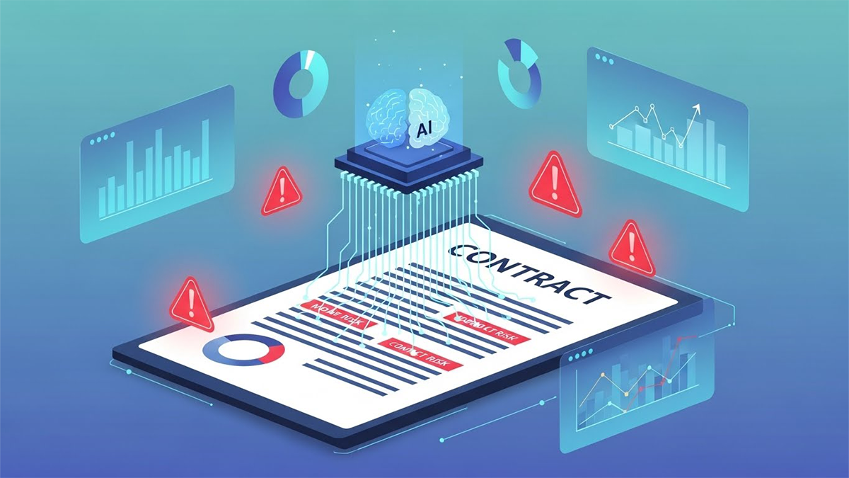 AI analyzing contract language to detect financial risks and highlight red-flag clauses