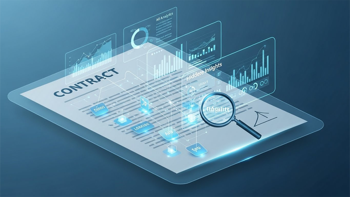 AI analyzing contract text to highlight hidden insights, risks, and important clauses that may be overlooked