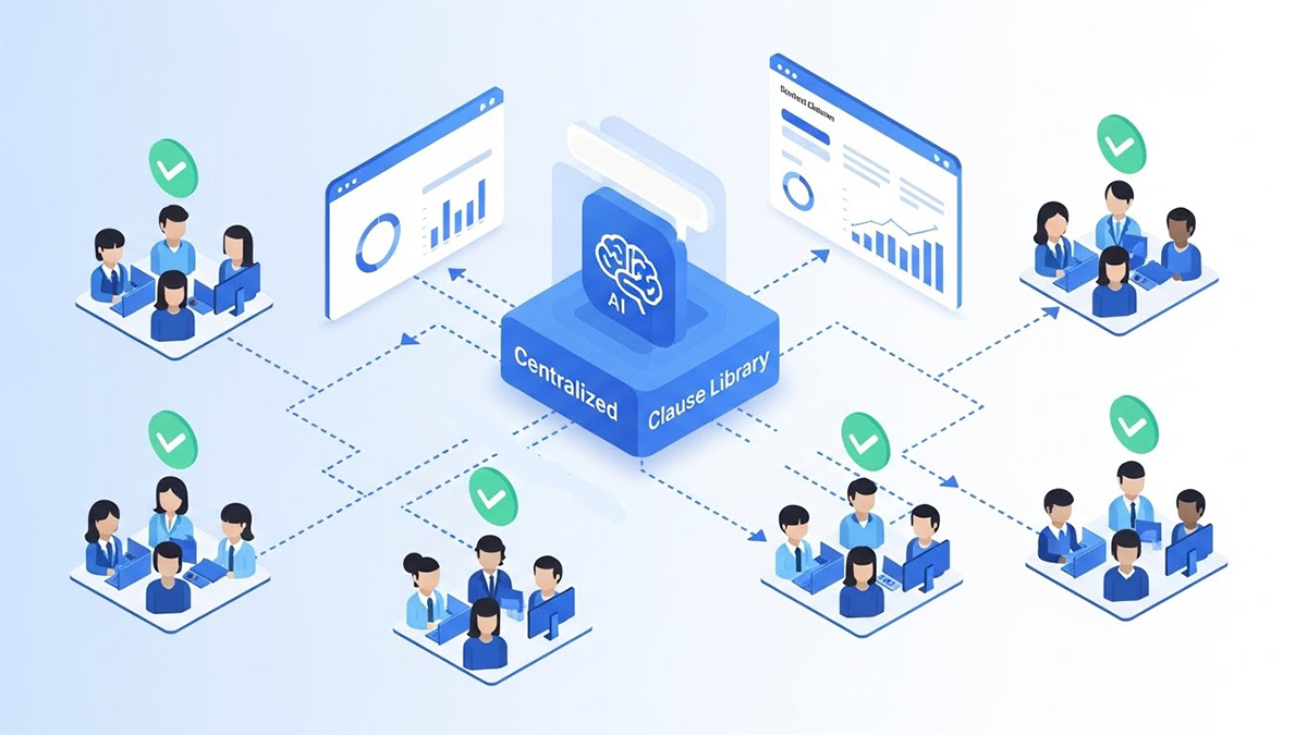 “AI enforcing standardized clause library usage across multiple contracts to ensure 100% adoption at scale.