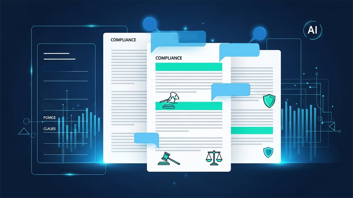 AI drafting compliance clauses by analyzing regulations and highlighting required legal language in digital contracts