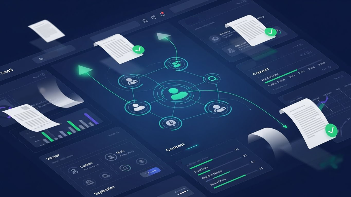 AI-powered digital workflow connecting multiple entities for automated contract management