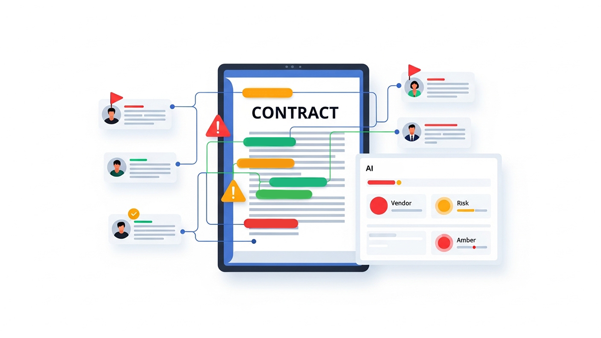 AI-powered contract analysis flagging vendor risk and compliance issues